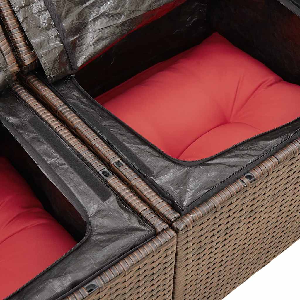 7-delige Loungeset met kussens poly rattan acacia bruin