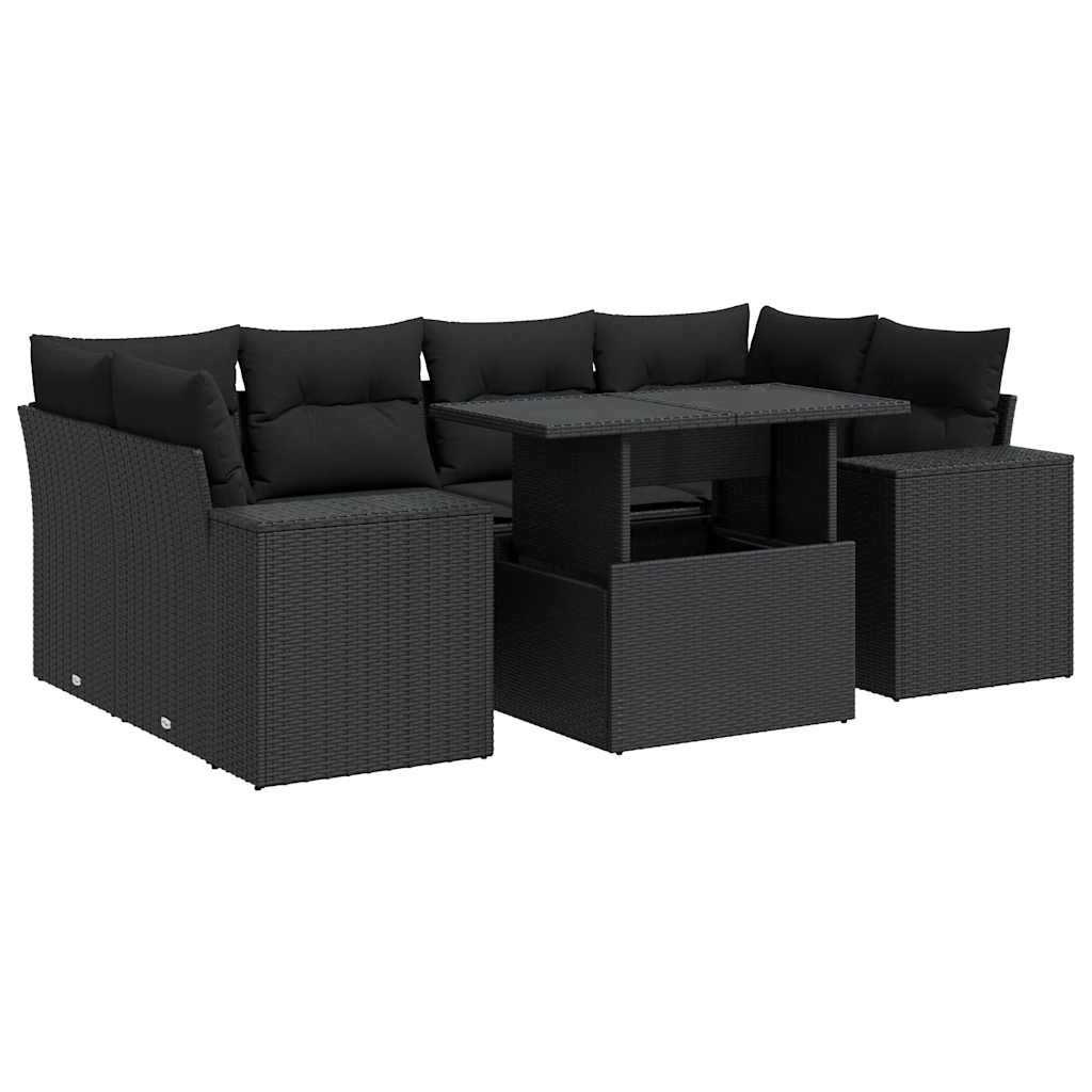 7-delige Loungeset met kussens poly rattan zwart is nu te koop bij PeponiXL, paradijselijk wonen!