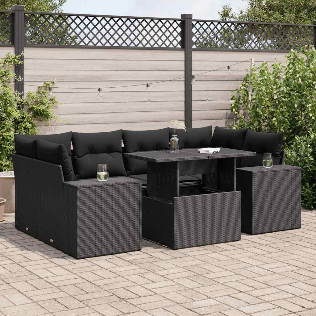 7-delige Loungeset met kussens poly rattan zwart is nu te koop bij PeponiXL, paradijselijk wonen!