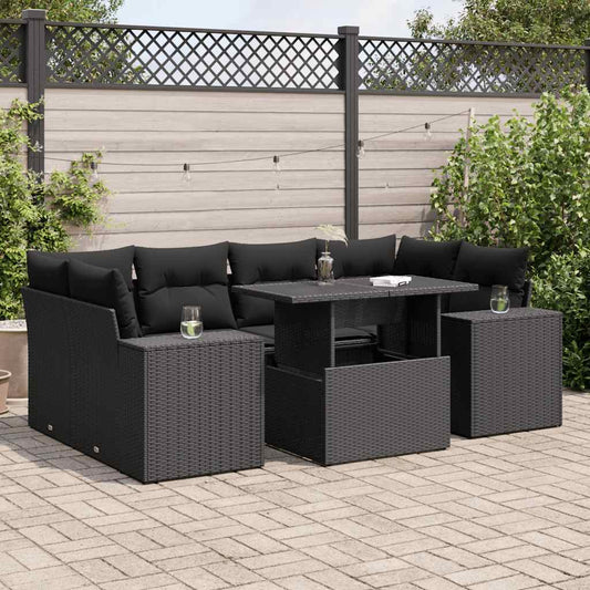 7-delige Loungeset met kussens poly rattan zwart is nu te koop bij PeponiXL, paradijselijk wonen!