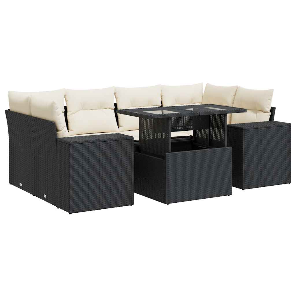 7-delige Loungeset met kussens poly rattan zwart is nu te koop bij PeponiXL, paradijselijk wonen!