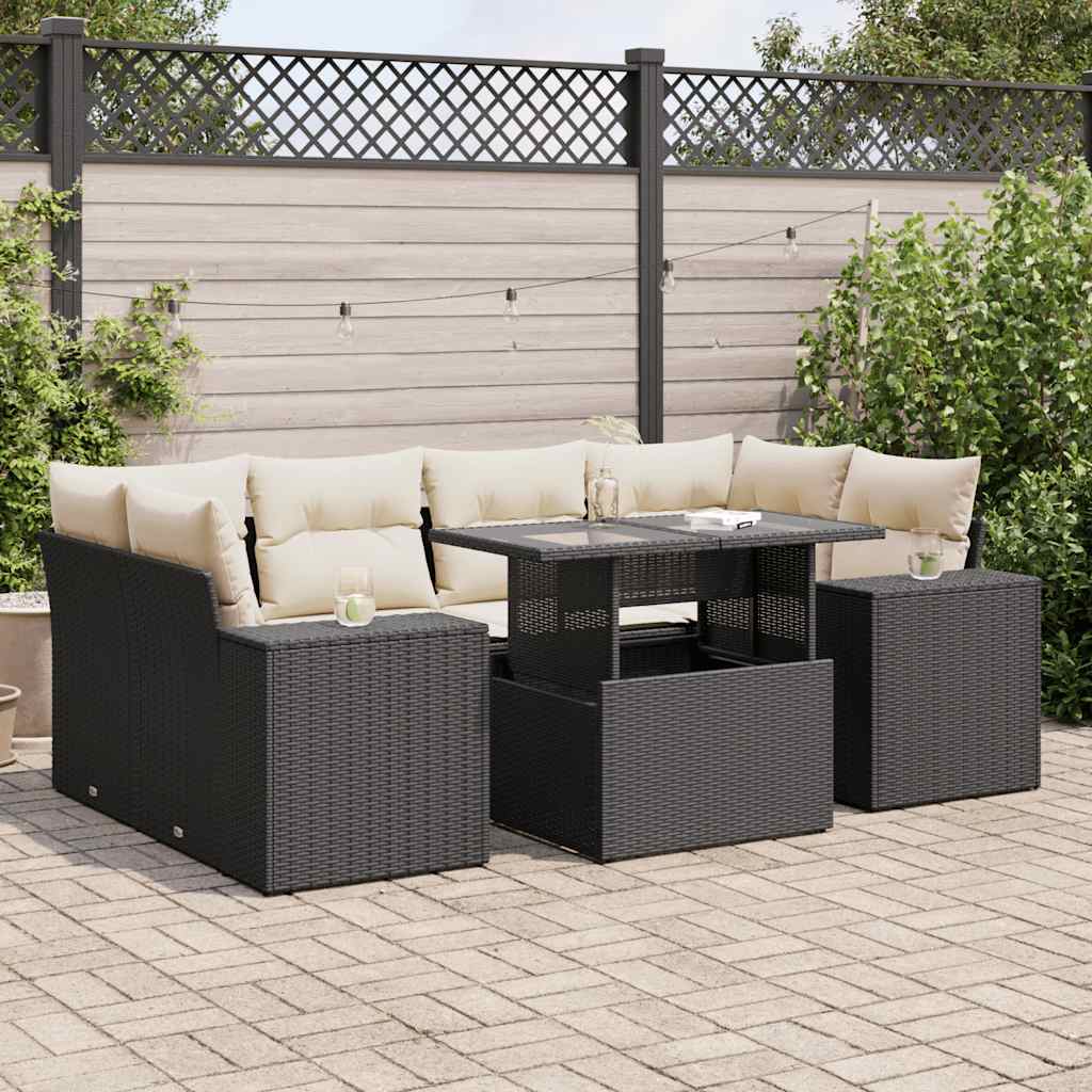7-delige Loungeset met kussens poly rattan zwart is nu te koop bij PeponiXL, paradijselijk wonen!