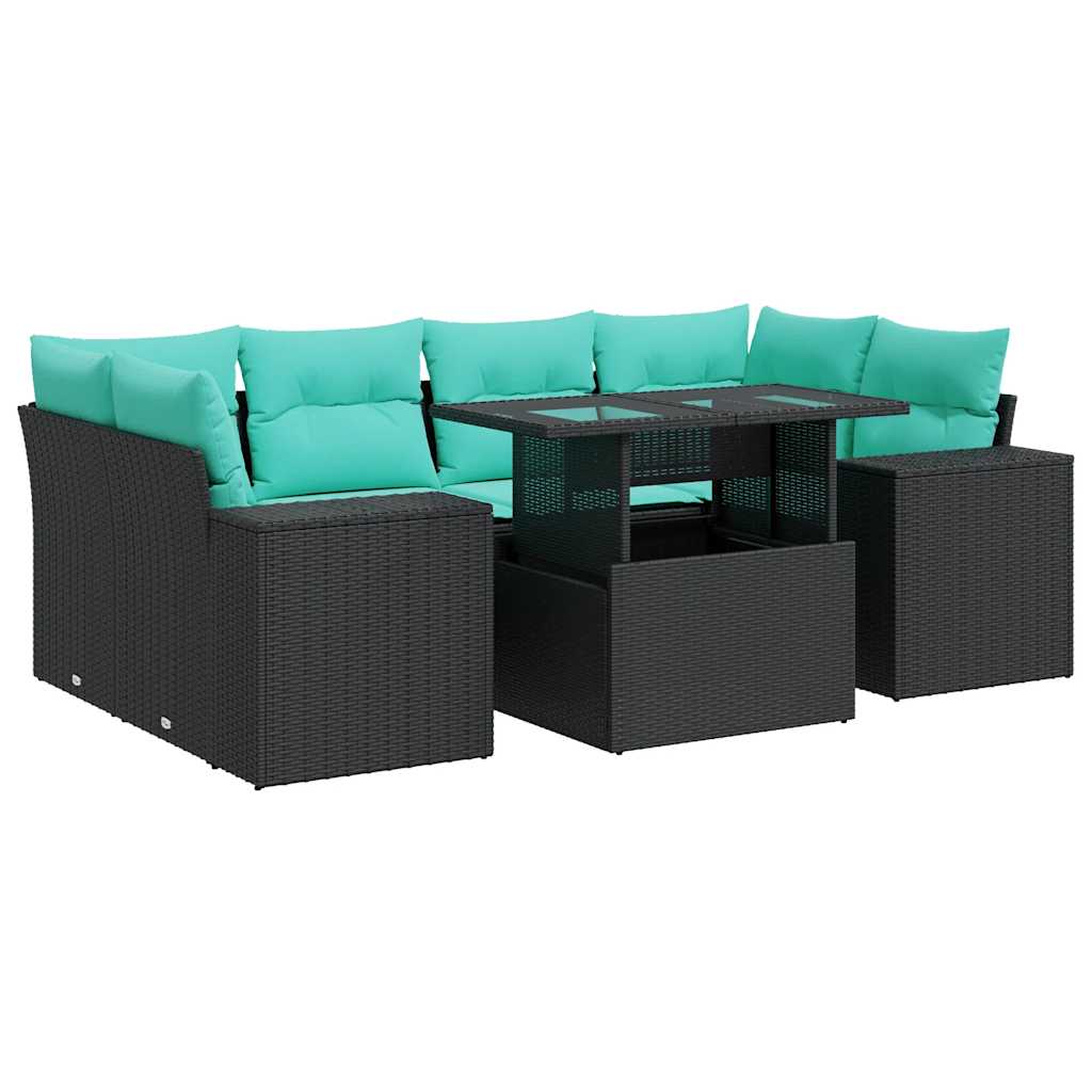 7-delige Loungeset met kussens poly rattan acacia zwart is nu te koop bij PeponiXL, paradijselijk wonen!
