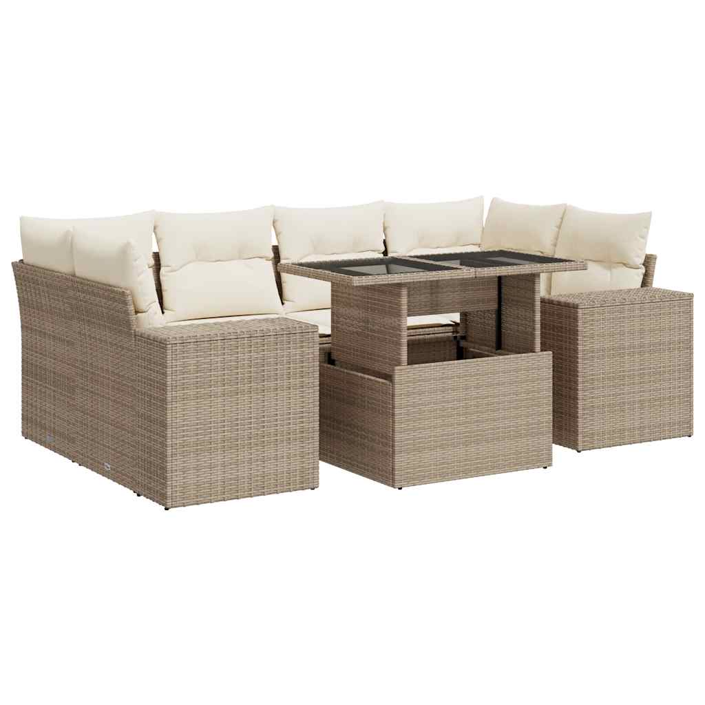 7-delige Loungeset met kussens poly rattan beige is nu te koop bij PeponiXL, paradijselijk wonen!