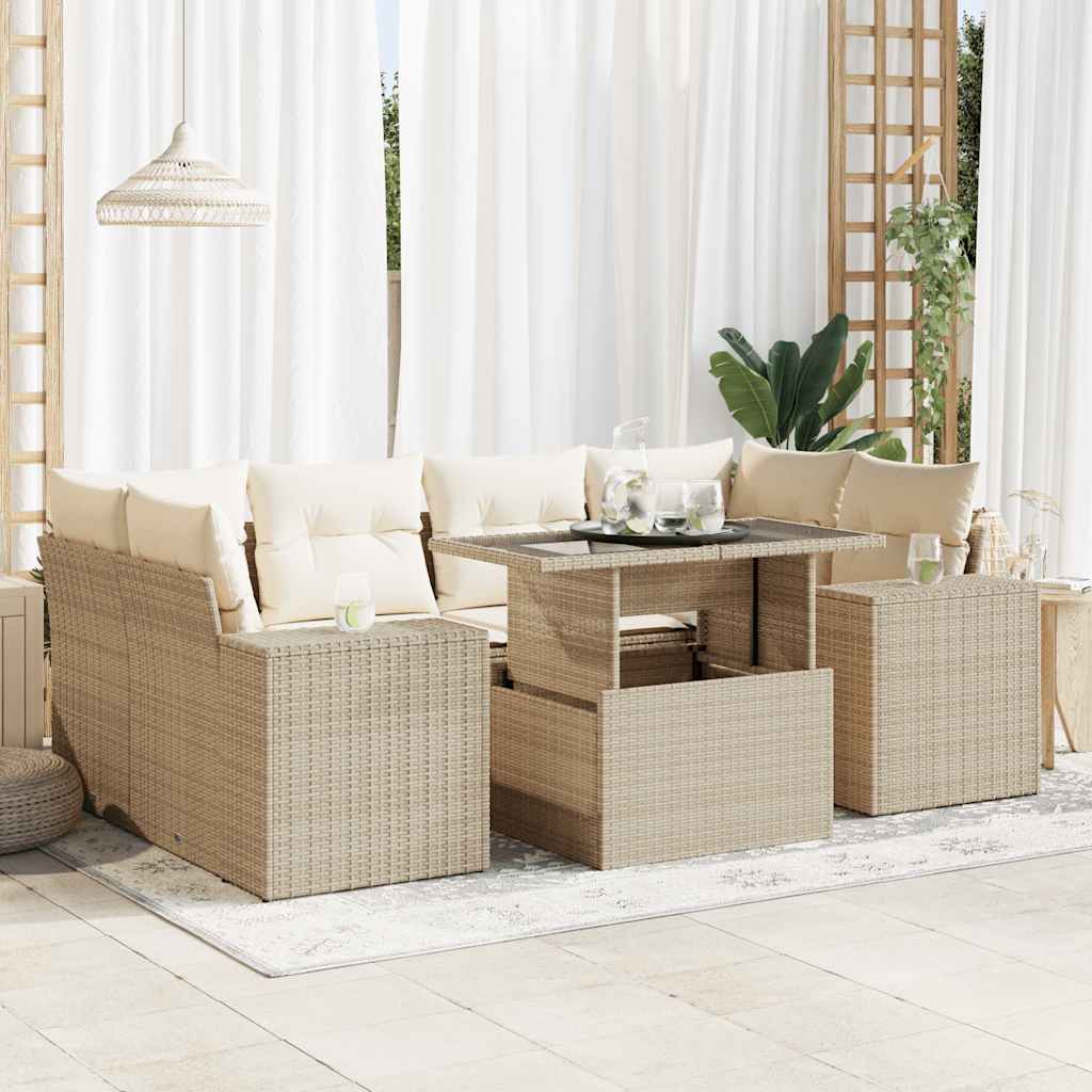 7-delige Loungeset met kussens poly rattan beige is nu te koop bij PeponiXL, paradijselijk wonen!