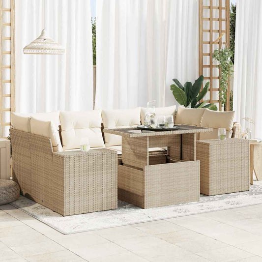 7-delige Loungeset met kussens poly rattan beige is nu te koop bij PeponiXL, paradijselijk wonen!