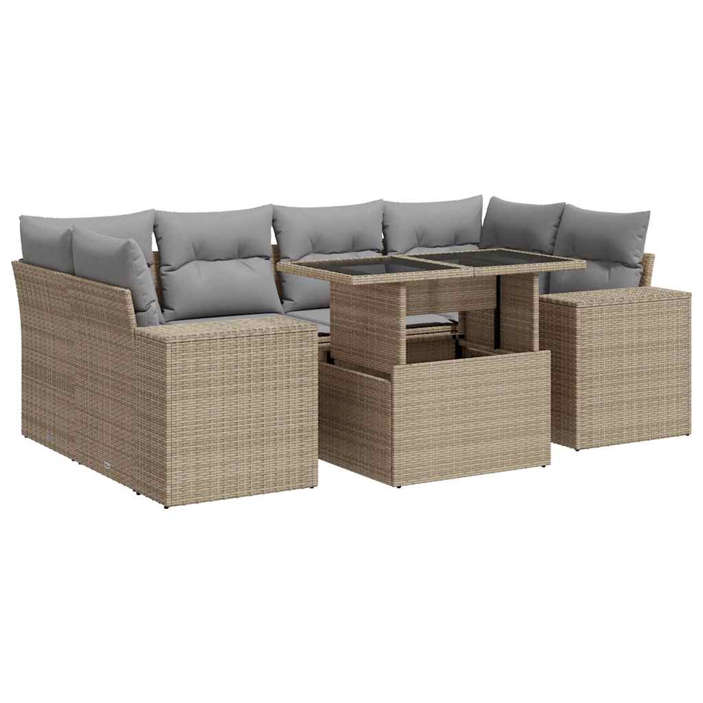 7-delige Loungeset met kussens poly rattan beige is nu te koop bij PeponiXL, paradijselijk wonen!