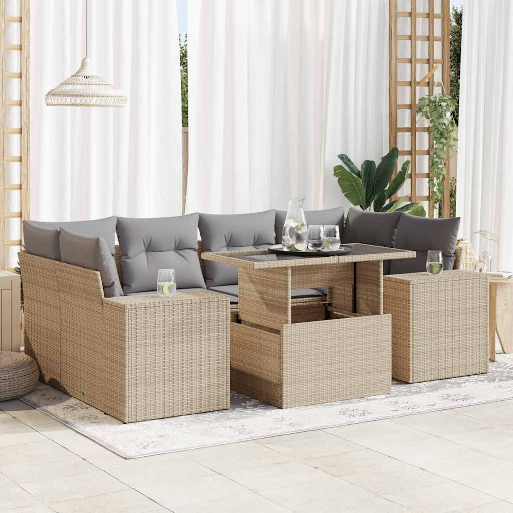 7-delige Loungeset met kussens poly rattan beige is nu te koop bij PeponiXL, paradijselijk wonen!