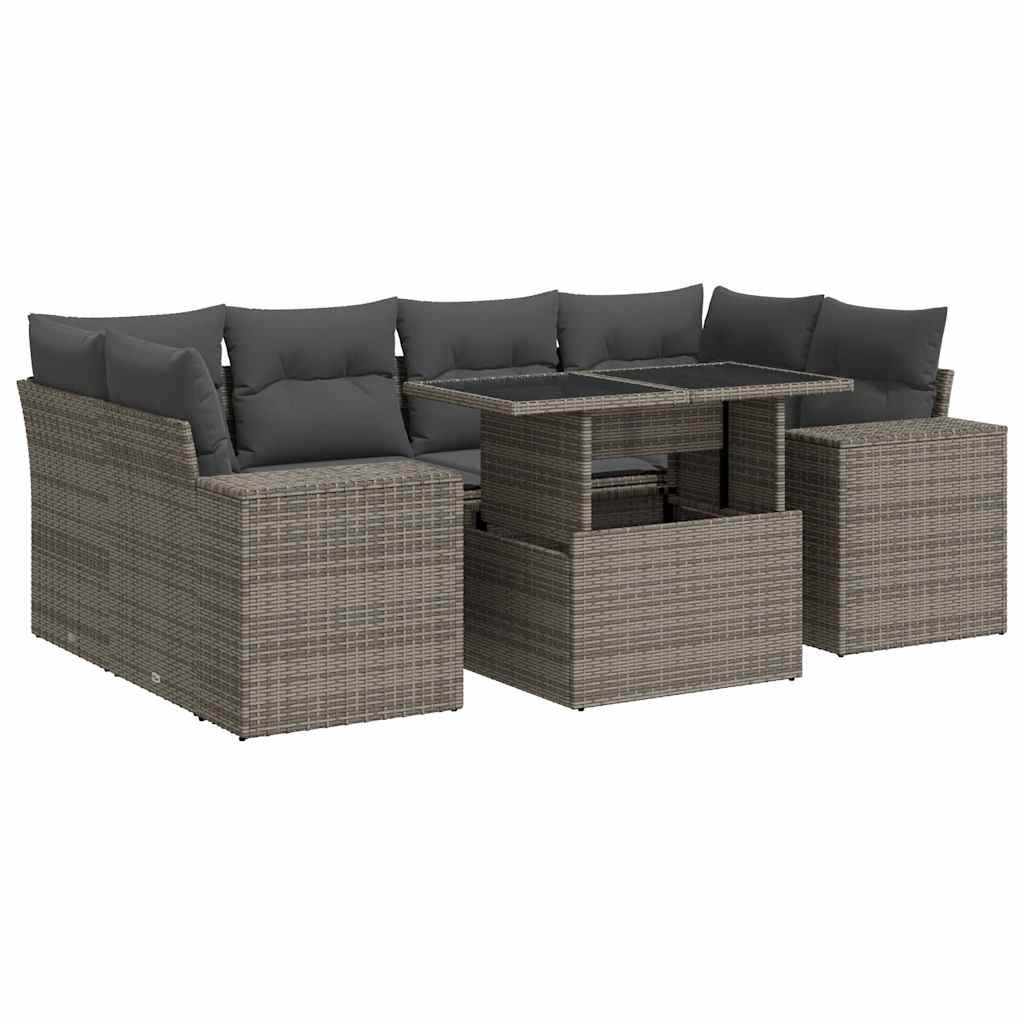 7-delige Loungeset met kussens poly rattan grijs is nu te koop bij PeponiXL, paradijselijk wonen!