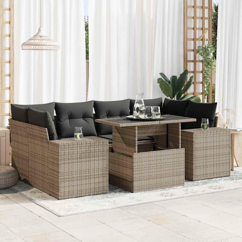 7-delige Loungeset met kussens poly rattan grijs is nu te koop bij PeponiXL, paradijselijk wonen!