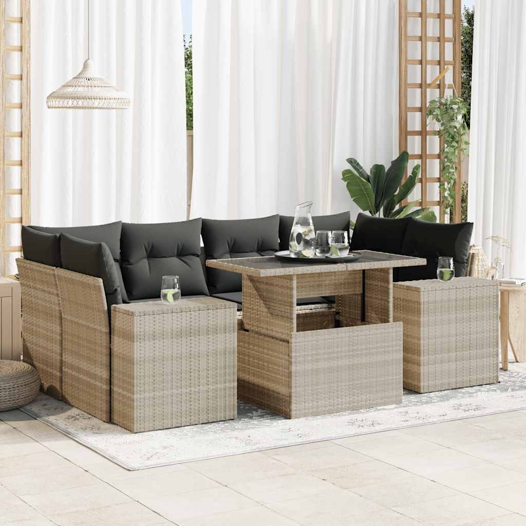 7-delige Loungeset met kussens poly rattan lichtgrijs is nu te koop bij PeponiXL, paradijselijk wonen!