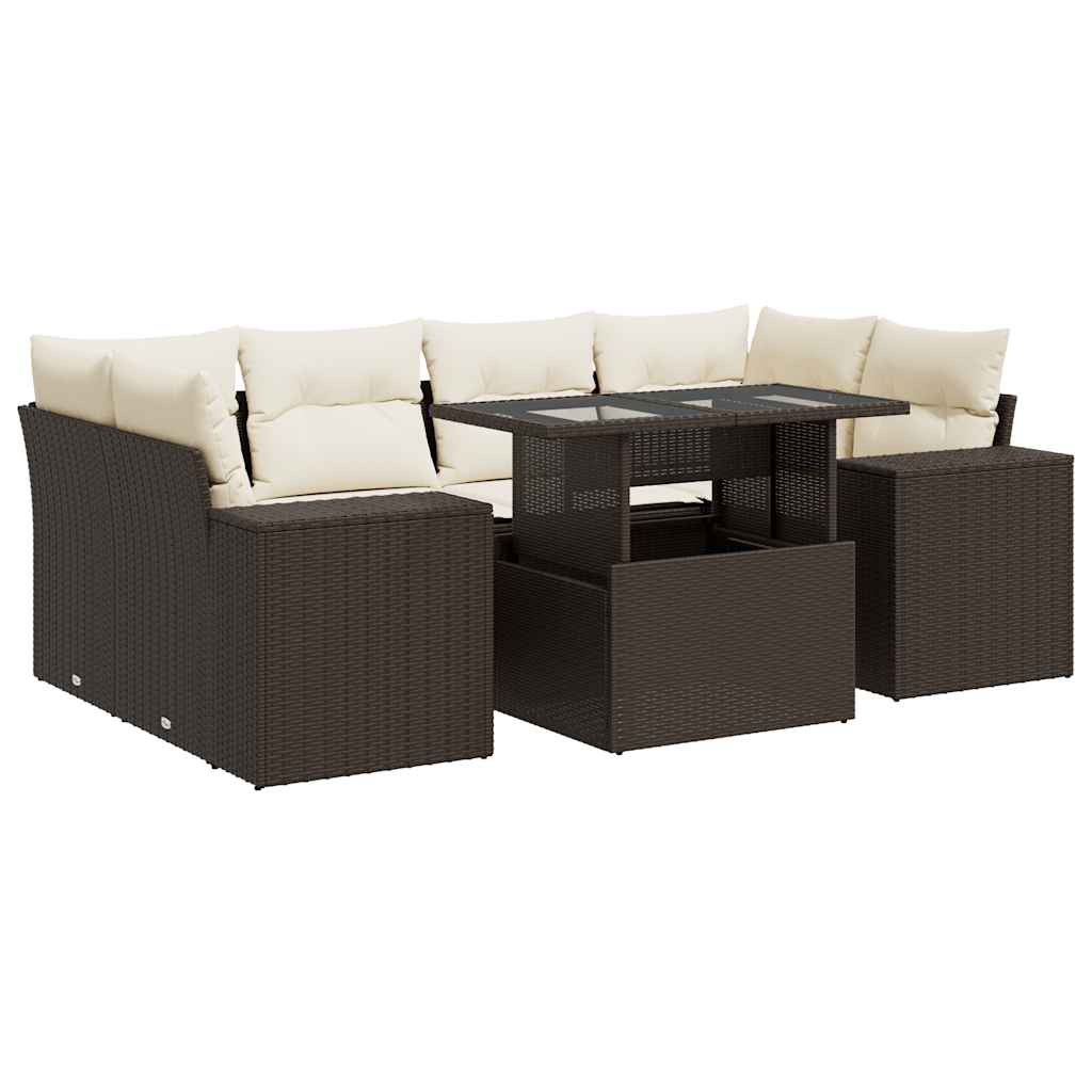 7-delige Loungeset met kussens poly rattan bruin is nu te koop bij PeponiXL, paradijselijk wonen!
