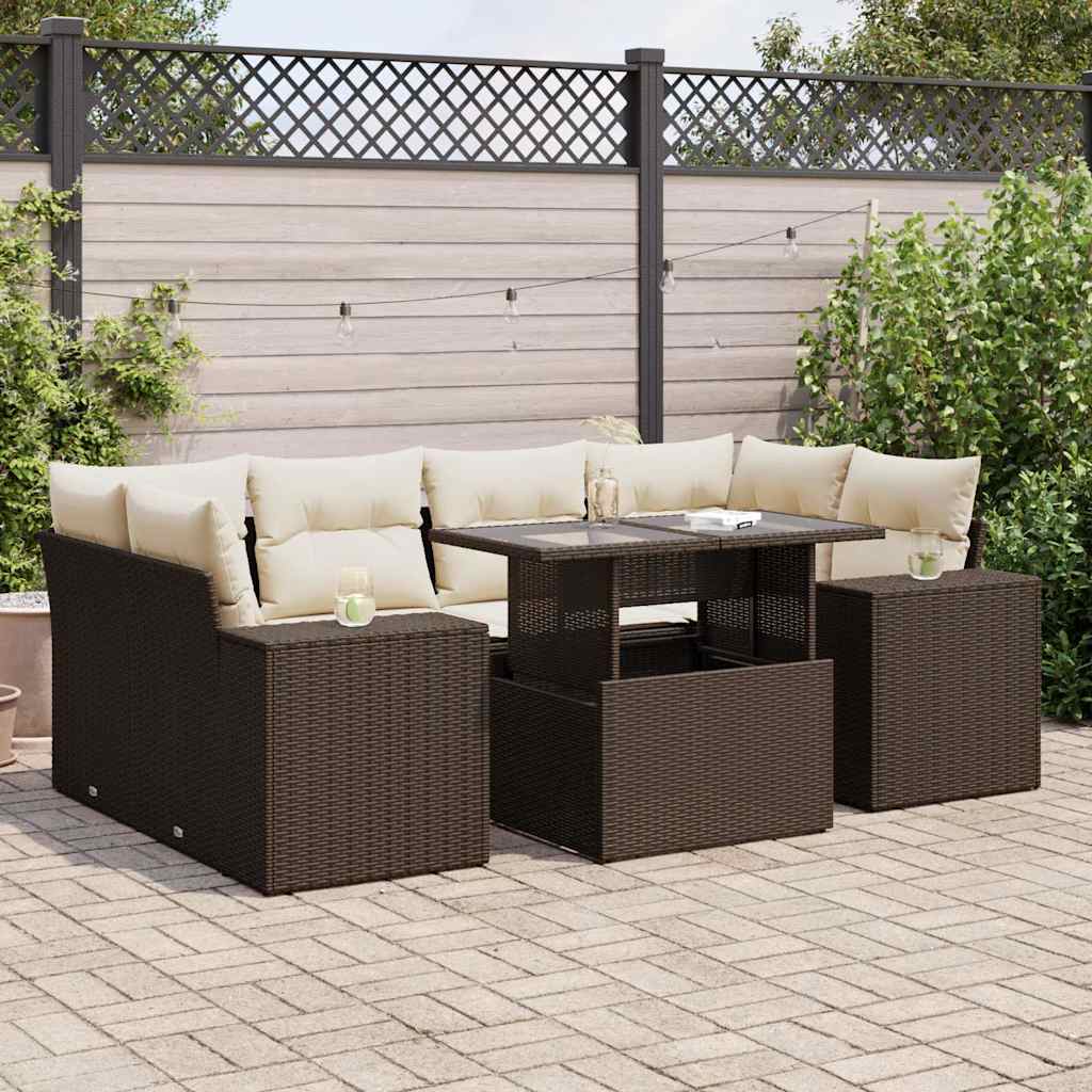 7-delige Loungeset met kussens poly rattan bruin is nu te koop bij PeponiXL, paradijselijk wonen!