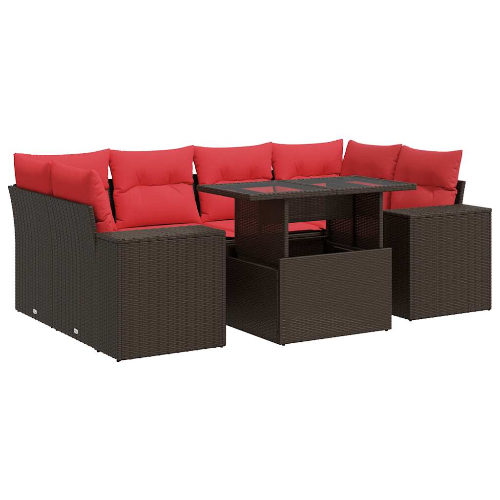7-delige Loungeset met kussens poly rattan bruin is nu te koop bij PeponiXL, paradijselijk wonen!