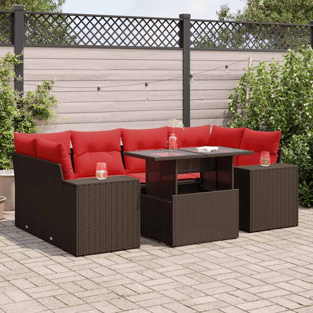 7-delige Loungeset met kussens poly rattan bruin is nu te koop bij PeponiXL, paradijselijk wonen!