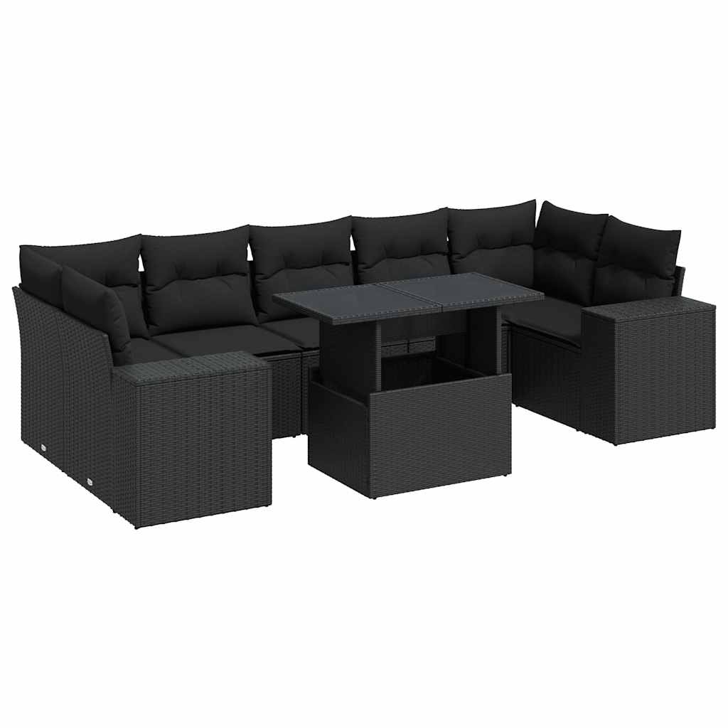 8-delige Loungeset met kussens poly rattan zwart is nu te koop bij PeponiXL, paradijselijk wonen!