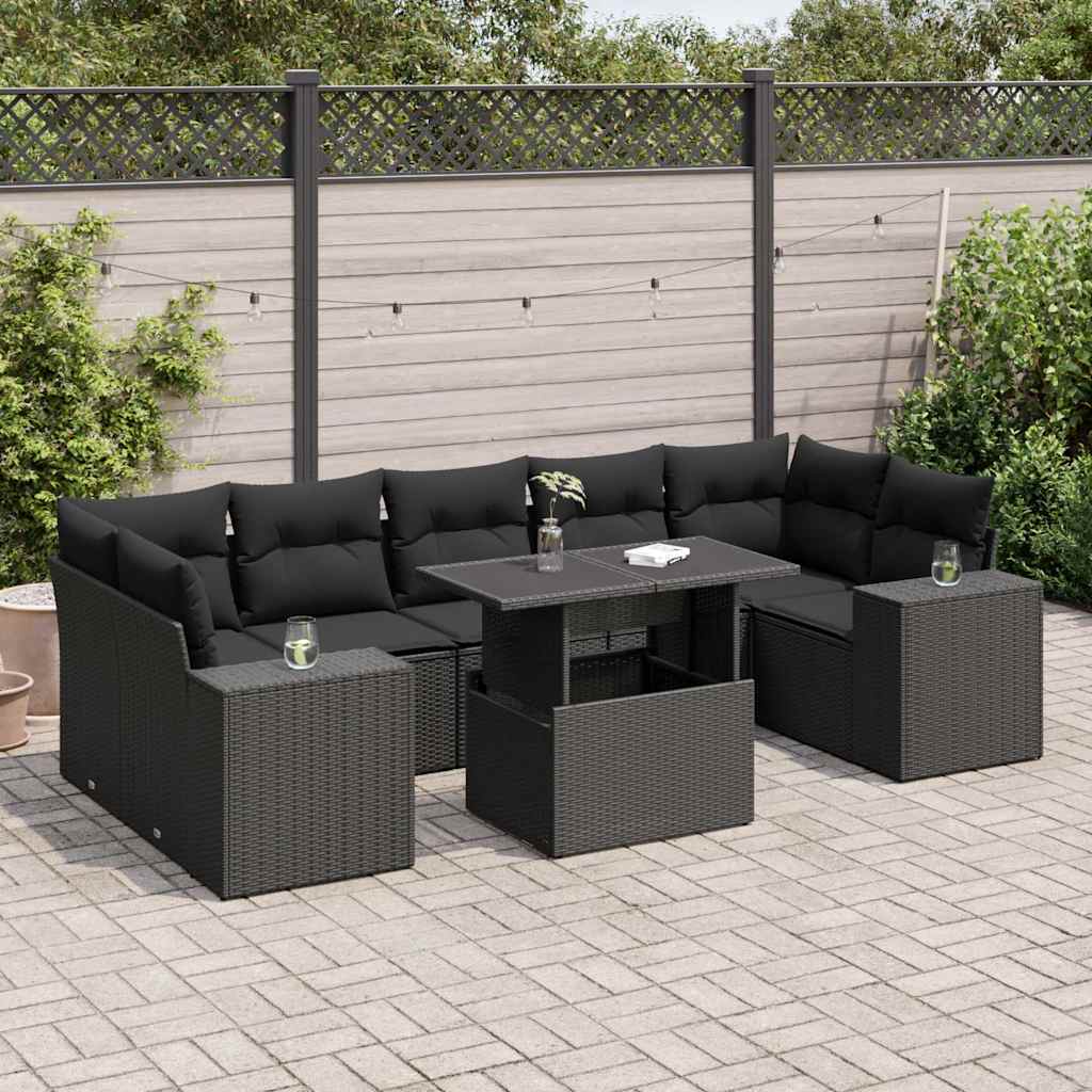 8-delige Loungeset met kussens poly rattan zwart is nu te koop bij PeponiXL, paradijselijk wonen!
