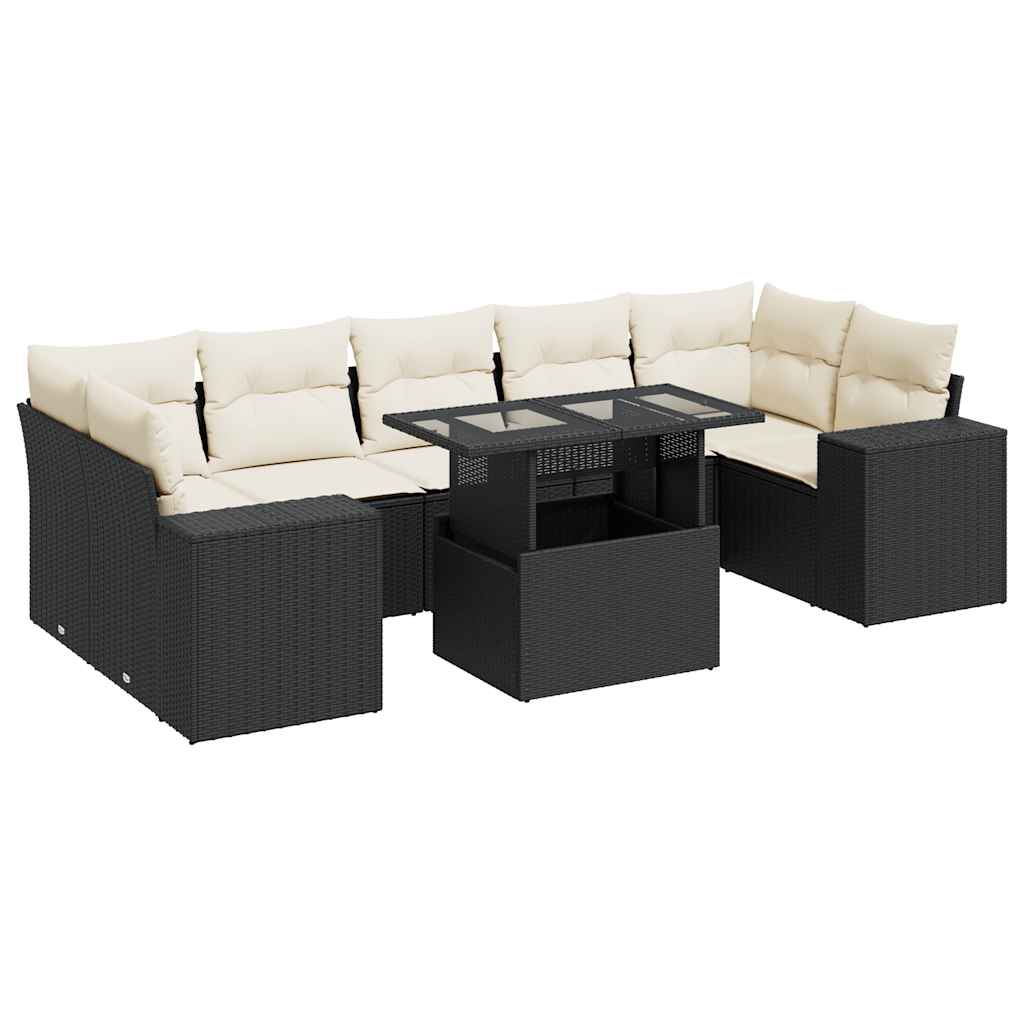 8-delige Loungeset met kussens poly rattan zwart is nu te koop bij PeponiXL, paradijselijk wonen!