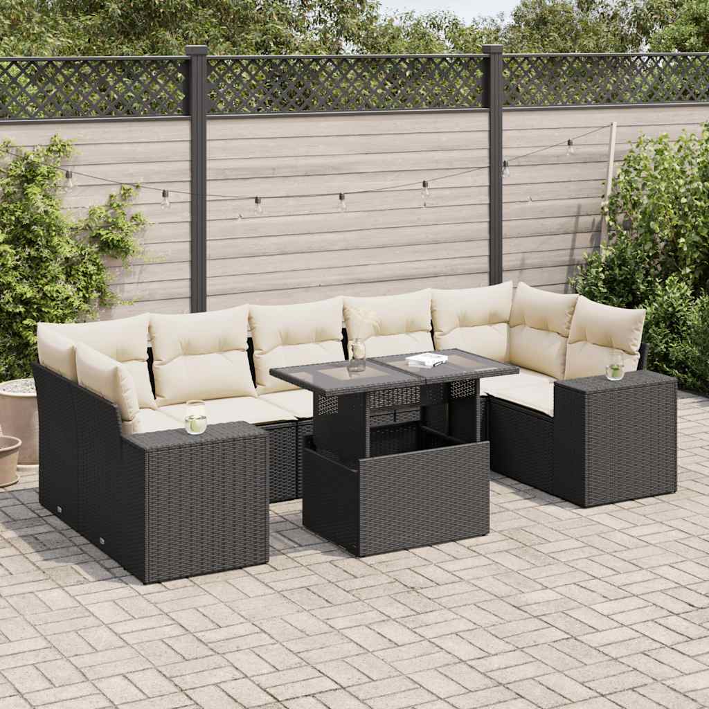 8-delige Loungeset met kussens poly rattan zwart is nu te koop bij PeponiXL, paradijselijk wonen!
