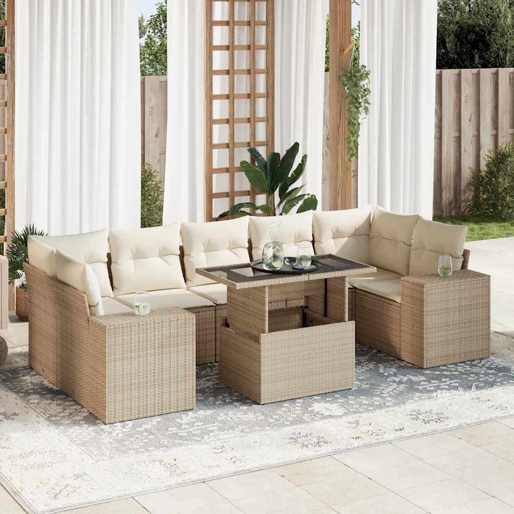 8-delige Loungeset met kussens poly rattan beige is nu te koop bij PeponiXL, paradijselijk wonen!