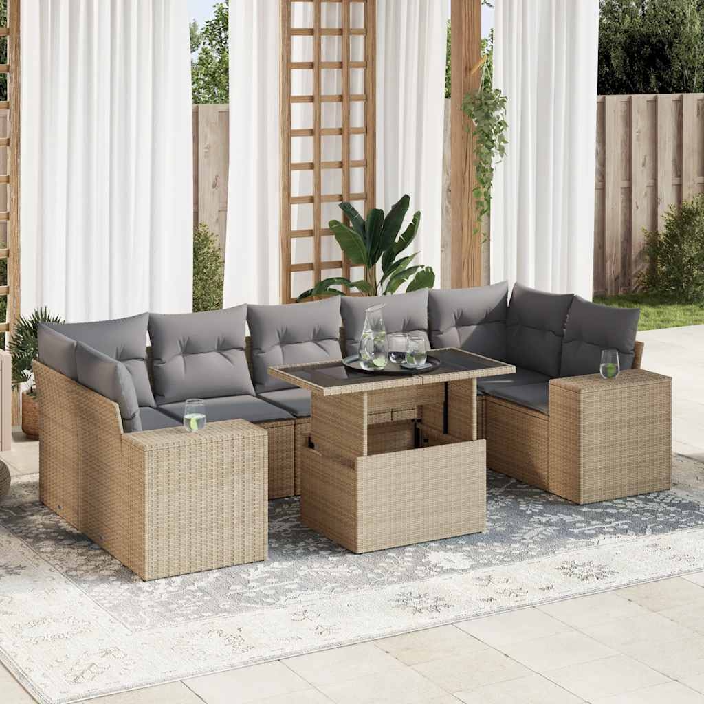 8-delige Loungeset met kussens poly rattan beige is nu te koop bij PeponiXL, paradijselijk wonen!