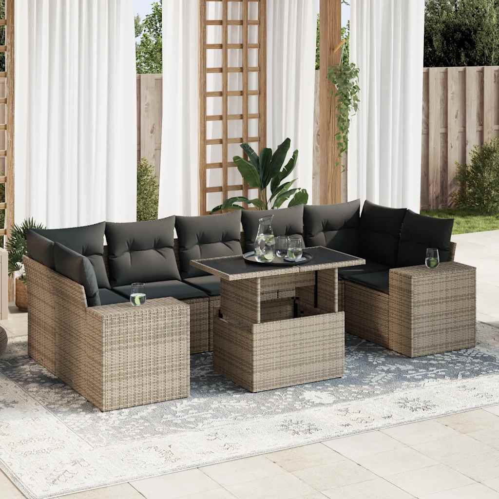 8-delige Loungeset met kussens poly rattan grijs is nu te koop bij PeponiXL, paradijselijk wonen!