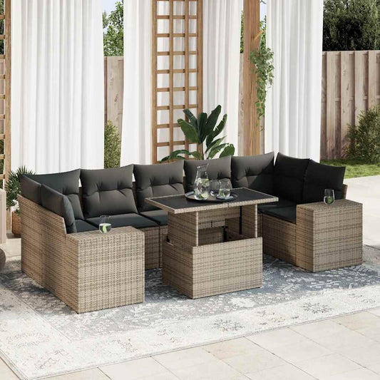 8-delige Loungeset met kussens poly rattan grijs is nu te koop bij PeponiXL, paradijselijk wonen!