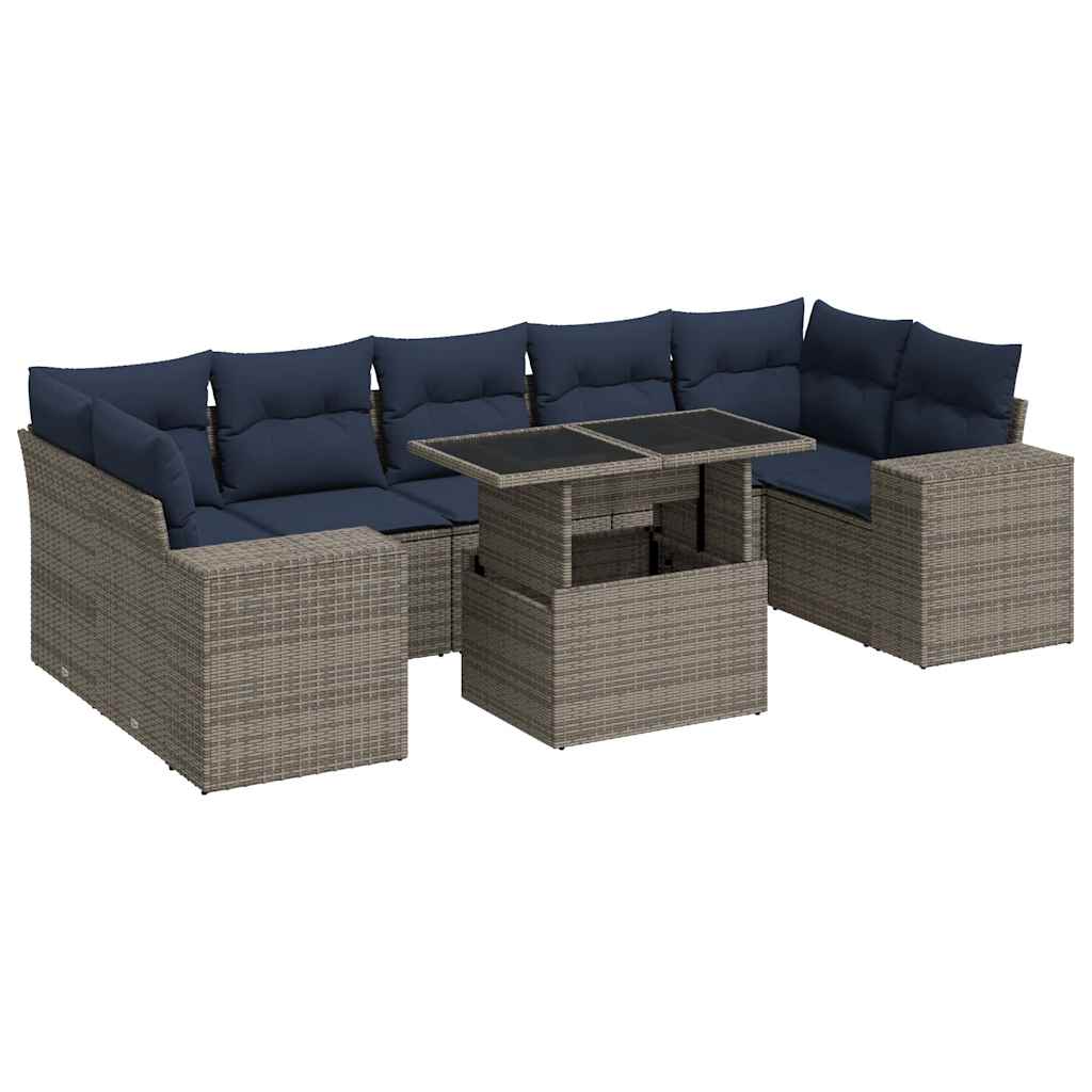 8-delige Loungeset met kussens poly rattan acacia grijs is nu te koop bij PeponiXL, paradijselijk wonen!