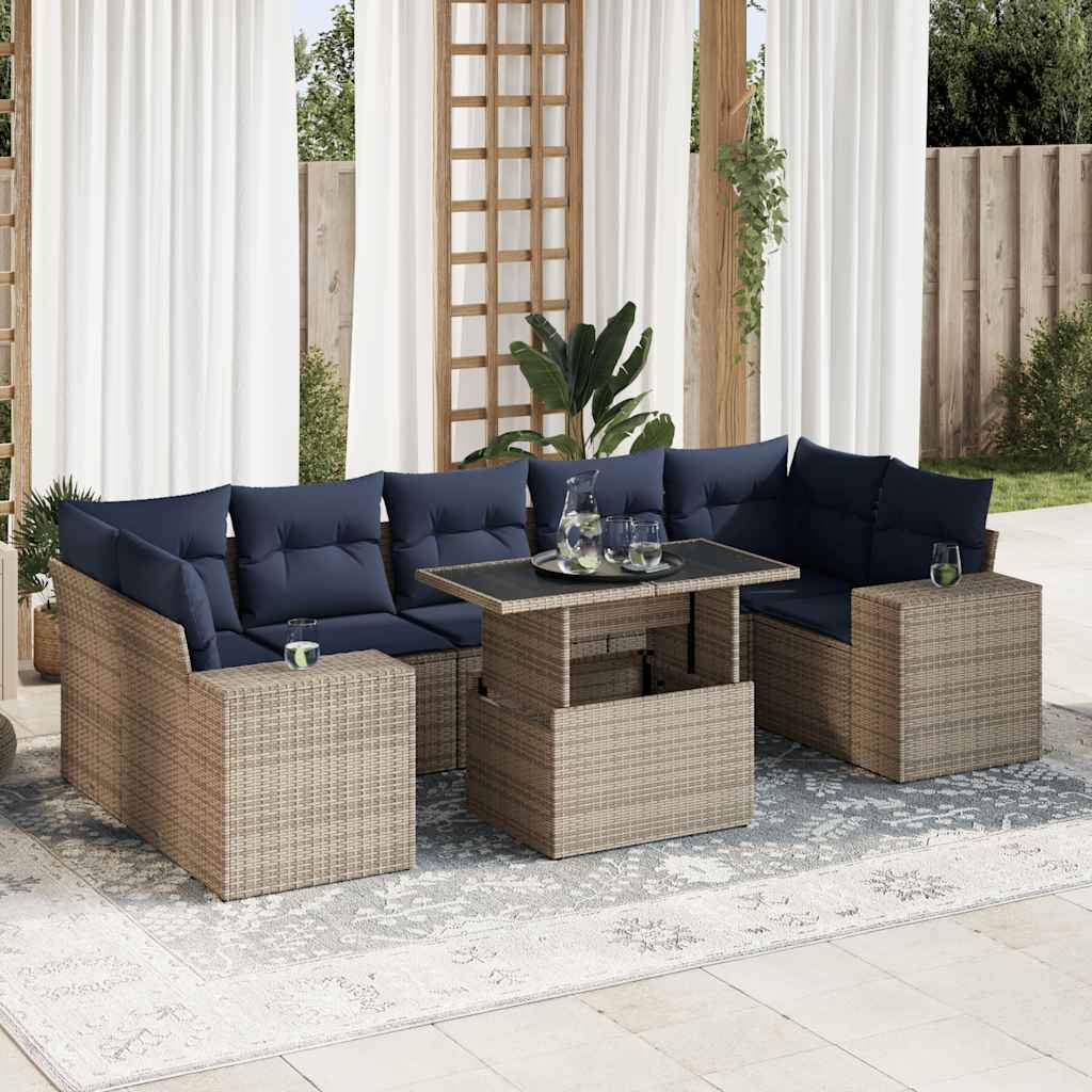 8-delige Loungeset met kussens poly rattan acacia grijs is nu te koop bij PeponiXL, paradijselijk wonen!