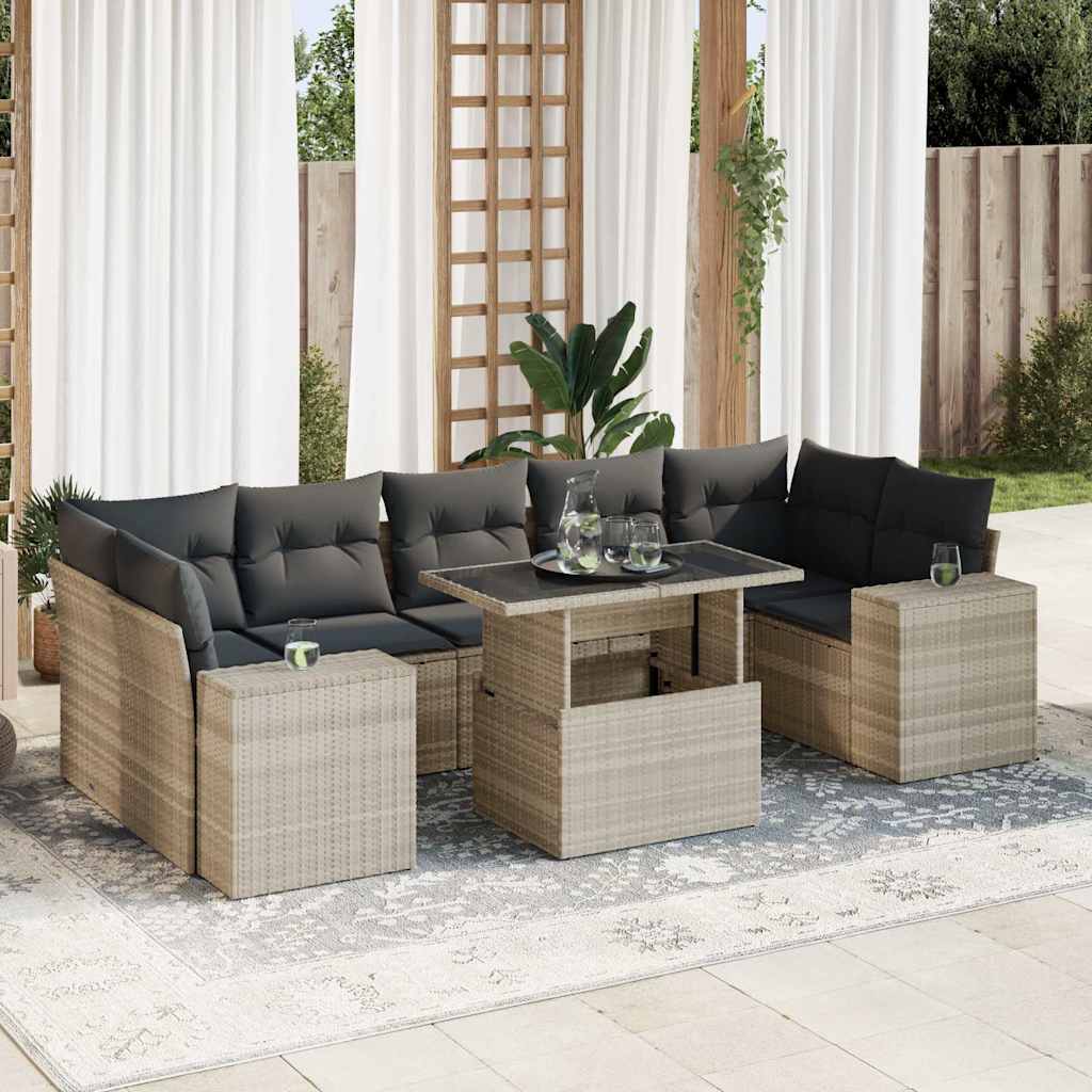 8-delige Loungeset met kussens poly rattan lichtgrijs is nu te koop bij PeponiXL, paradijselijk wonen!