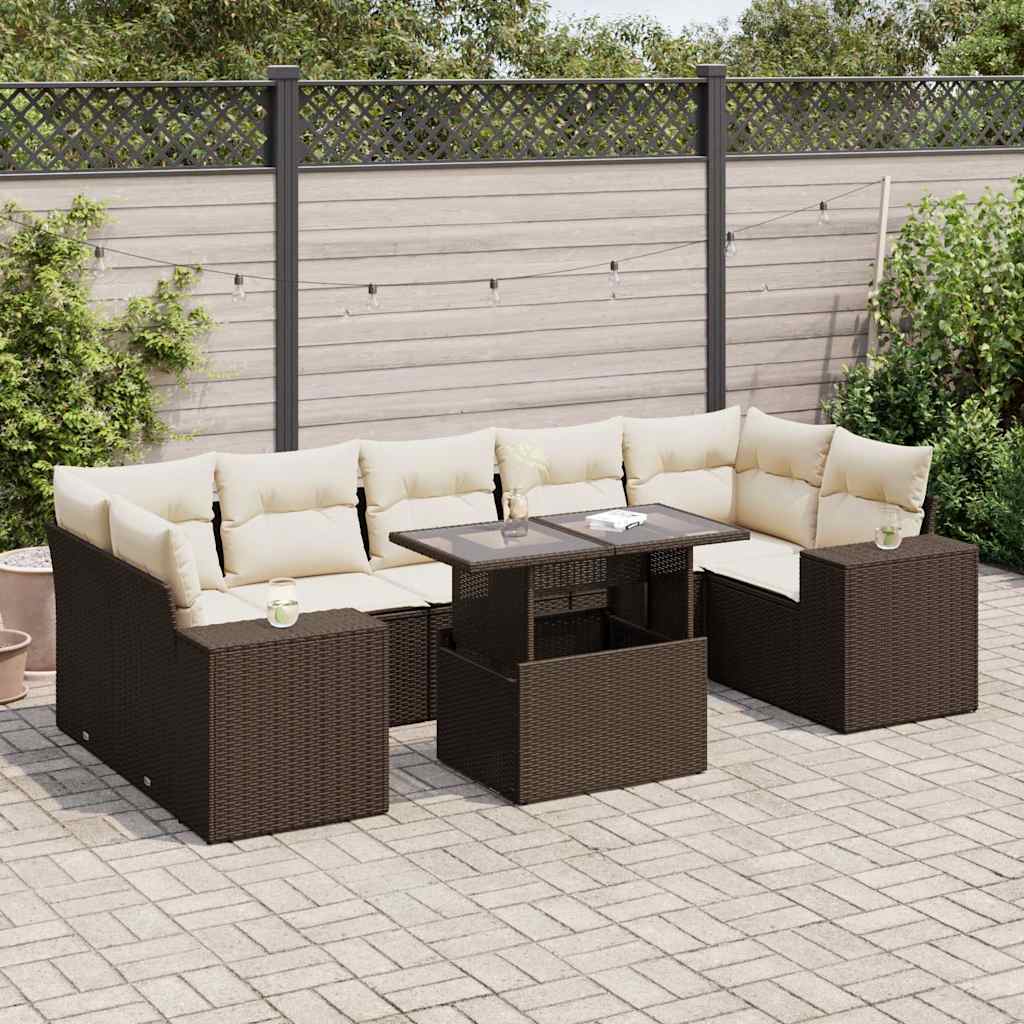 8-delige Loungeset met kussens poly rattan bruin is nu te koop bij PeponiXL, paradijselijk wonen!