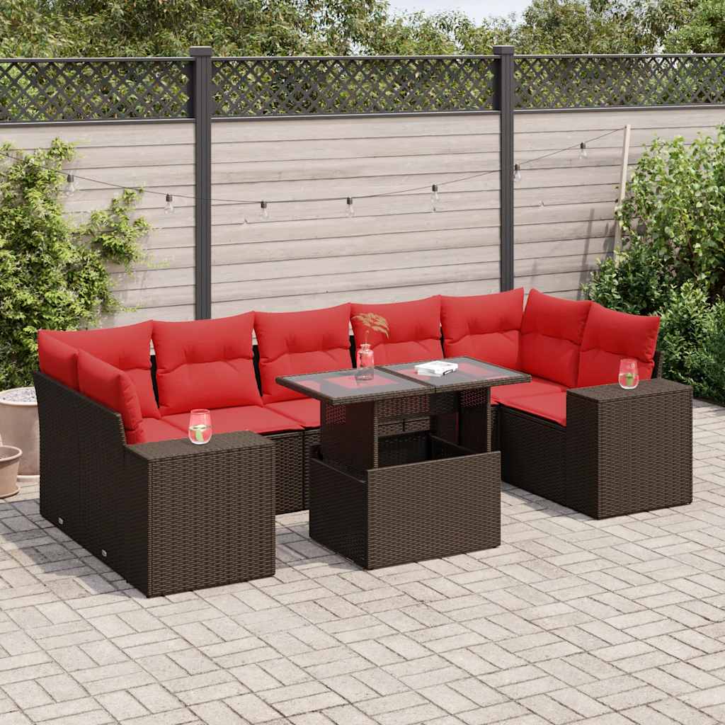 8-delige Loungeset met kussens poly rattan acacia bruin is nu te koop bij PeponiXL, paradijselijk wonen!