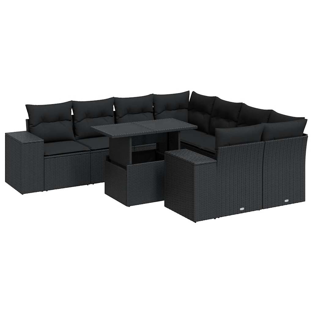 9-delige Loungeset met kussens poly rattan zwart is nu te koop bij PeponiXL, paradijselijk wonen!