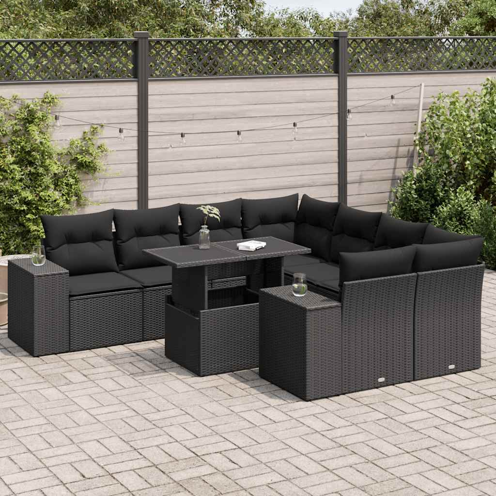 9-delige Loungeset met kussens poly rattan zwart is nu te koop bij PeponiXL, paradijselijk wonen!