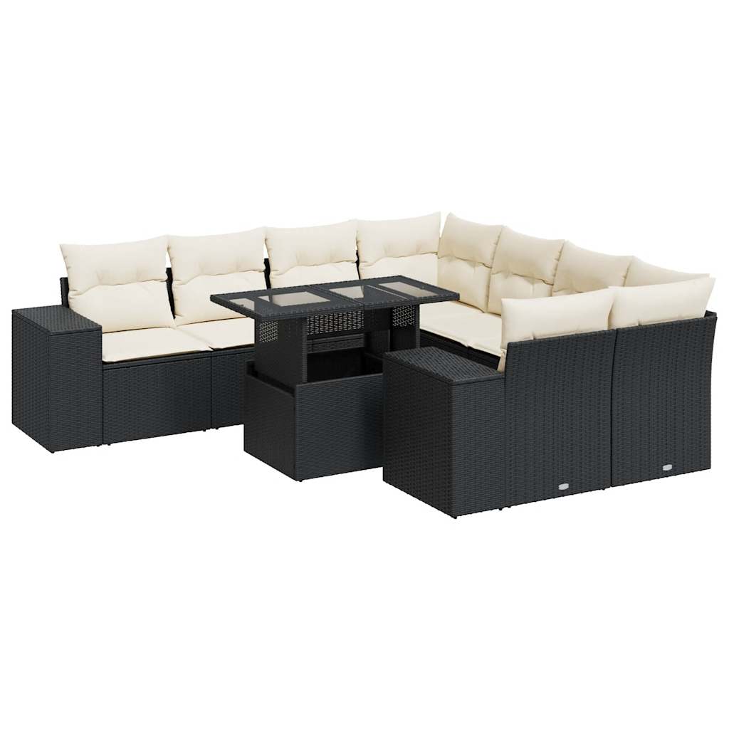 9-delige Loungeset met kussens poly rattan zwart is nu te koop bij PeponiXL, paradijselijk wonen!
