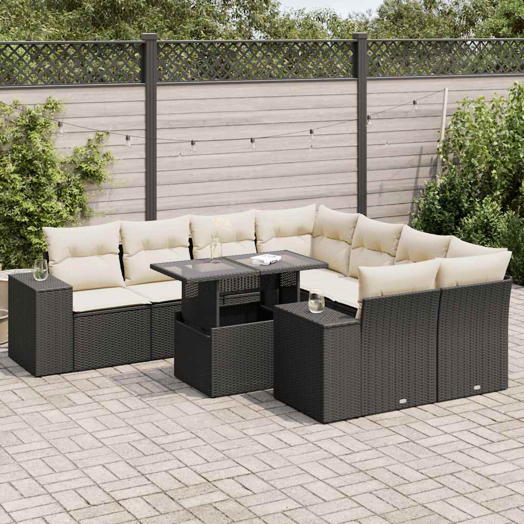 9-delige Loungeset met kussens poly rattan zwart is nu te koop bij PeponiXL, paradijselijk wonen!