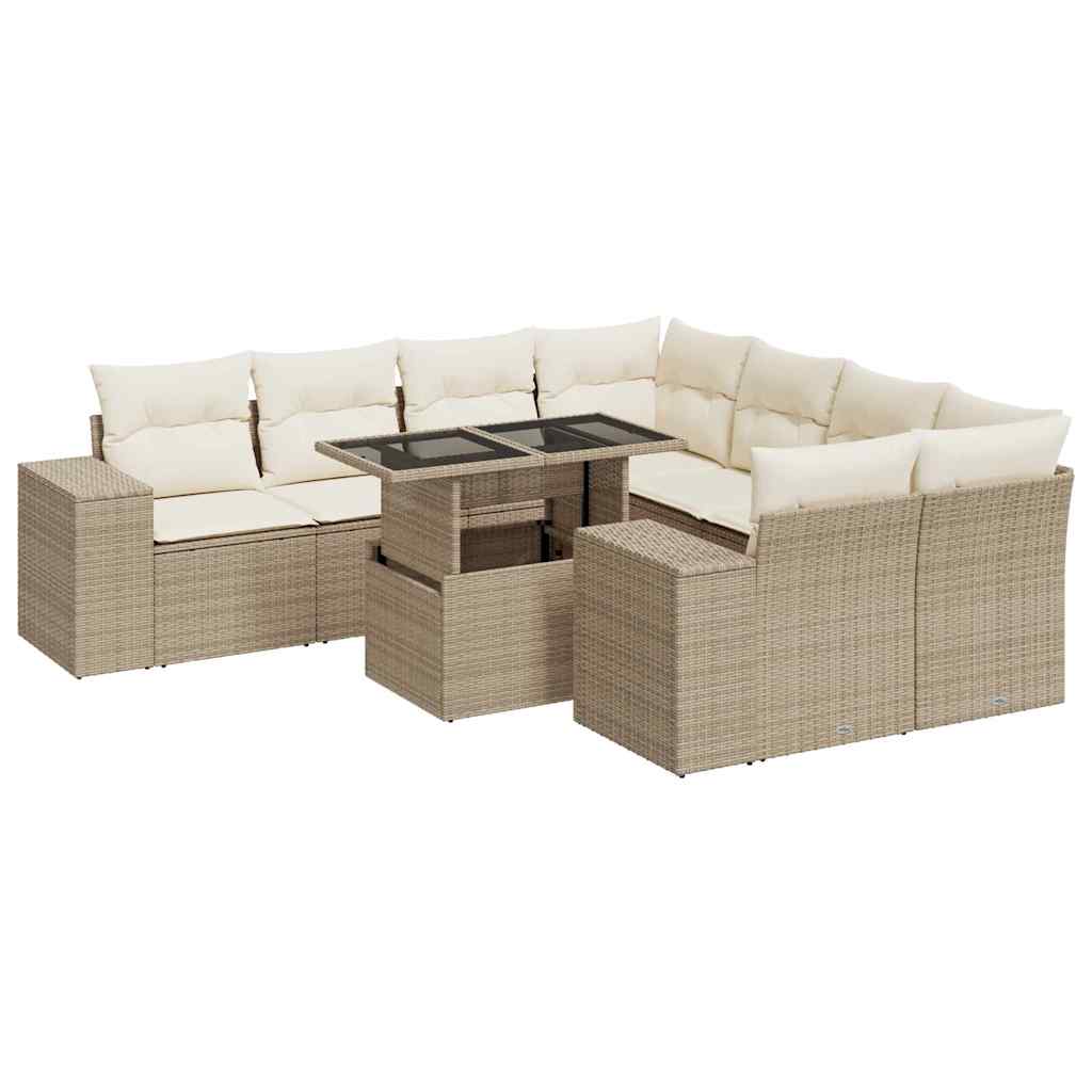 9-delige Loungeset met kussens poly rattan beige is nu te koop bij PeponiXL, paradijselijk wonen!