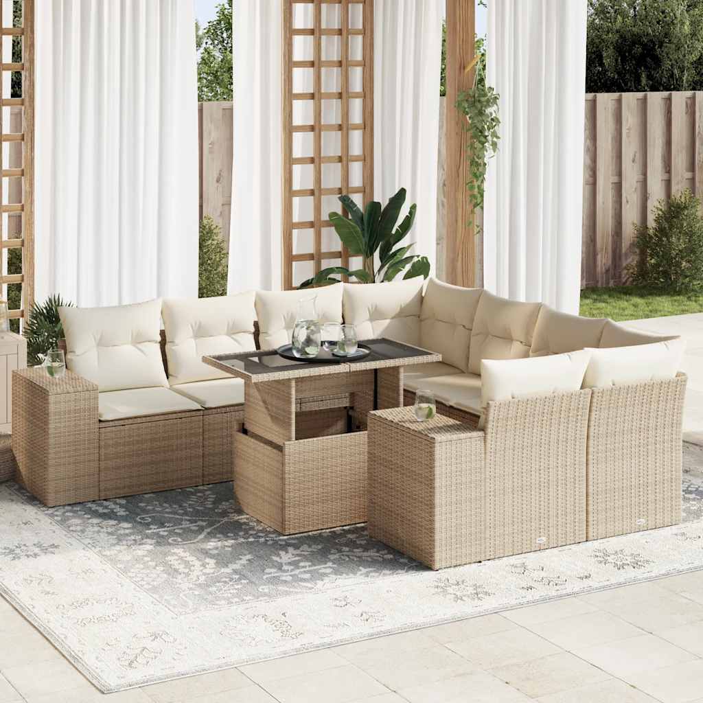 9-delige Loungeset met kussens poly rattan beige is nu te koop bij PeponiXL, paradijselijk wonen!