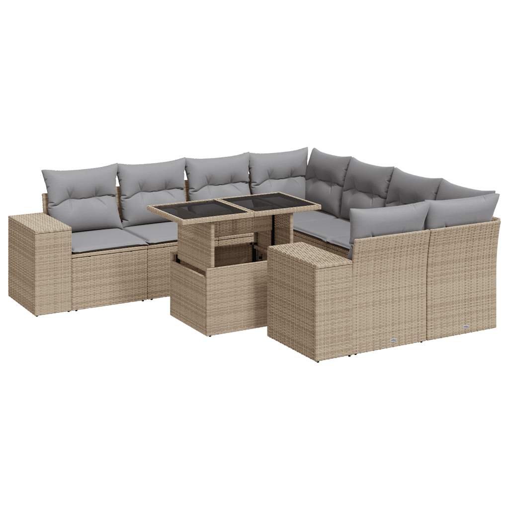 9-delige Loungeset met kussens poly rattan beige is nu te koop bij PeponiXL, paradijselijk wonen!