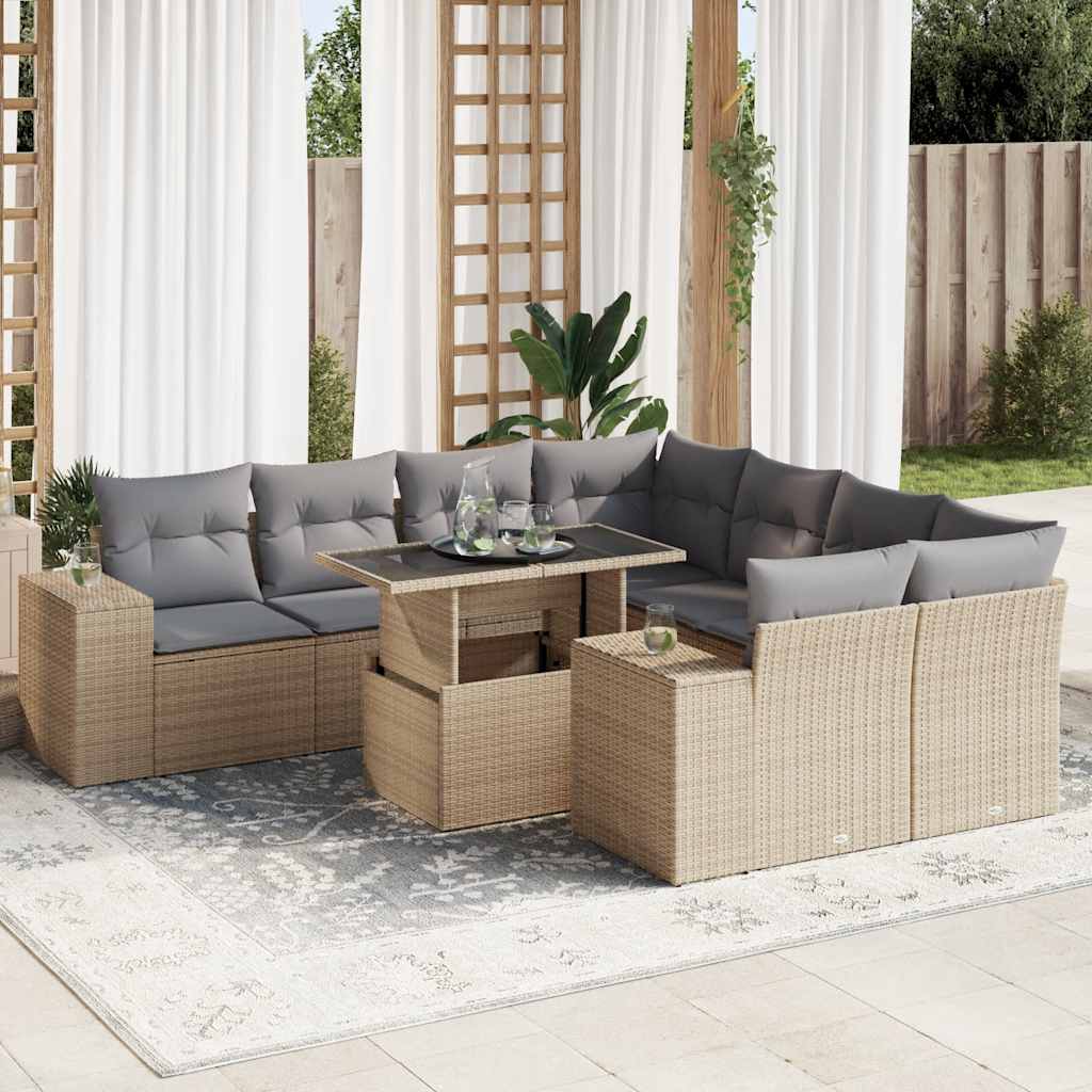 9-delige Loungeset met kussens poly rattan beige is nu te koop bij PeponiXL, paradijselijk wonen!