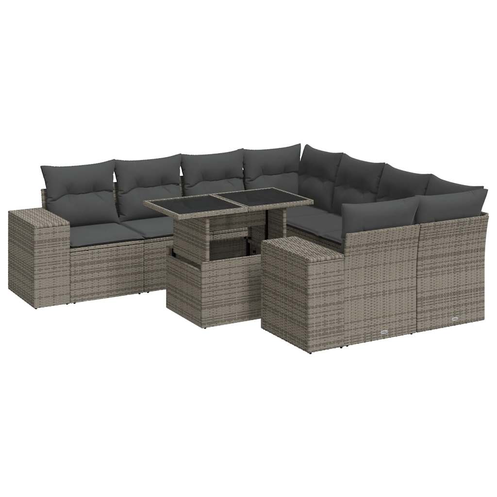 9-delige Loungeset met kussens poly rattan grijs is nu te koop bij PeponiXL, paradijselijk wonen!
