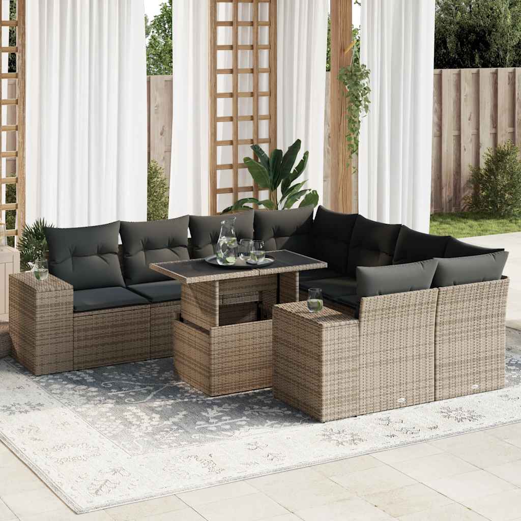 9-delige Loungeset met kussens poly rattan grijs is nu te koop bij PeponiXL, paradijselijk wonen!