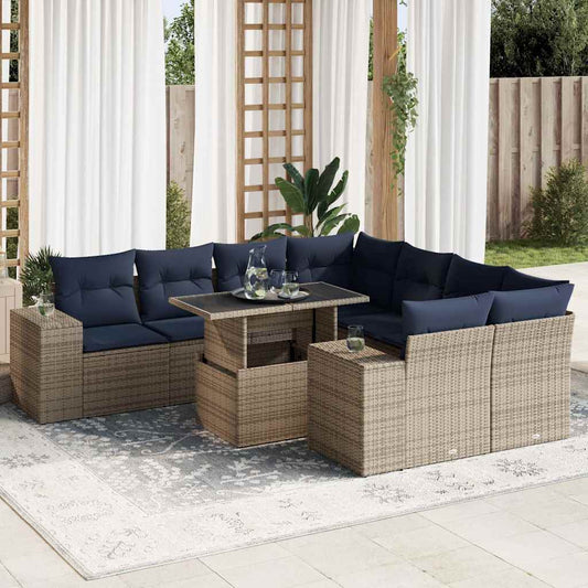 9-delige Loungeset met kussens poly rattan acacia grijs is nu te koop bij PeponiXL, paradijselijk wonen!