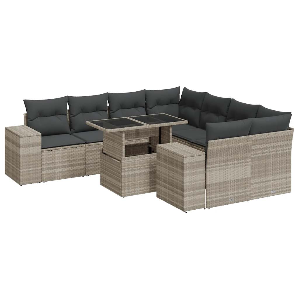 9-delige Loungeset met kussens poly rattan lichtgrijs is nu te koop bij PeponiXL, paradijselijk wonen!