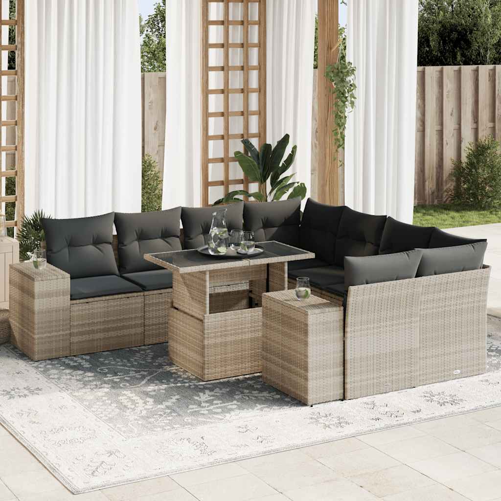 9-delige Loungeset met kussens poly rattan lichtgrijs is nu te koop bij PeponiXL, paradijselijk wonen!