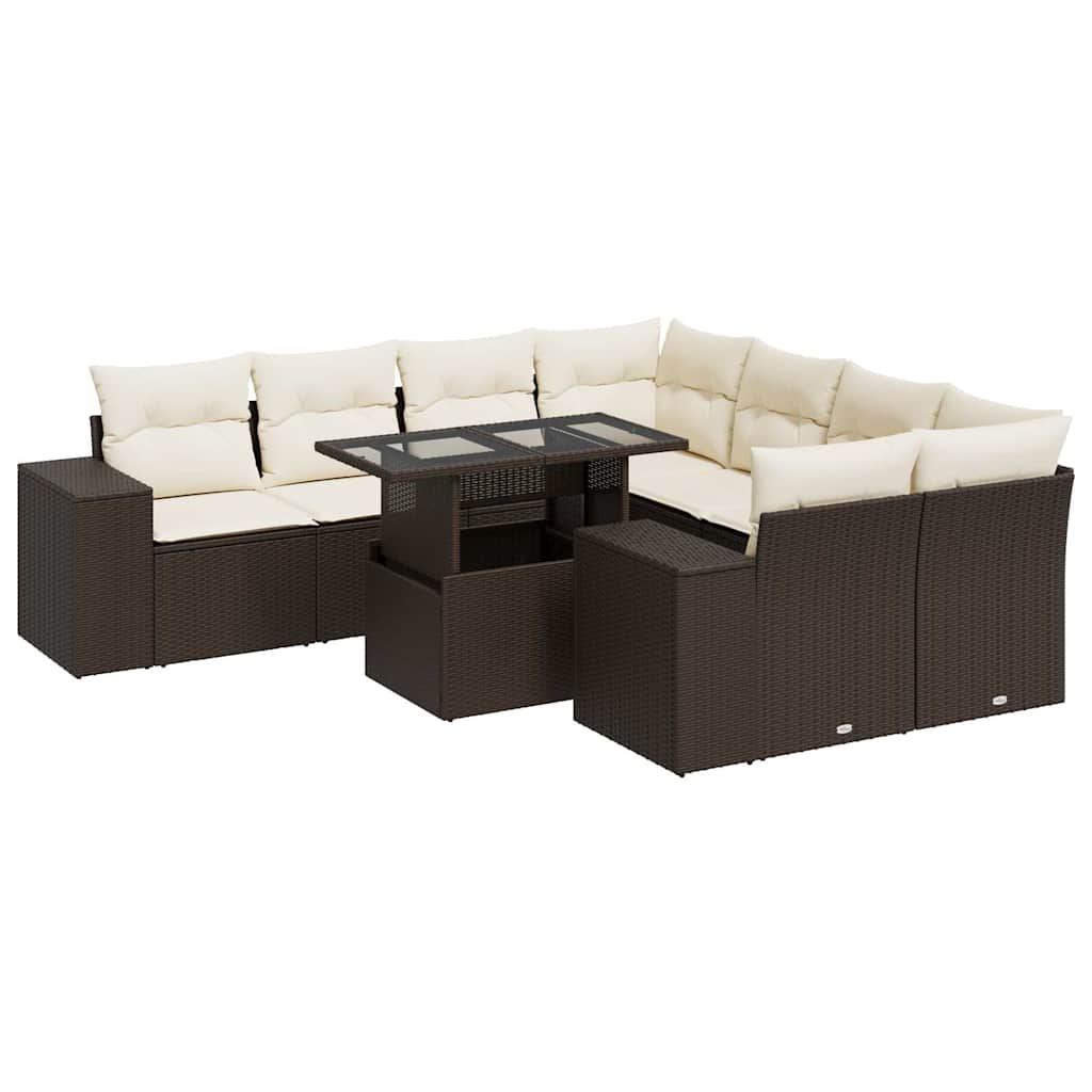 9-delige Loungeset met kussens poly rattan bruin is nu te koop bij PeponiXL, paradijselijk wonen!