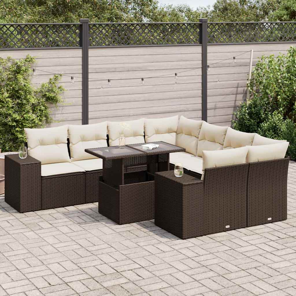 9-delige Loungeset met kussens poly rattan bruin is nu te koop bij PeponiXL, paradijselijk wonen!