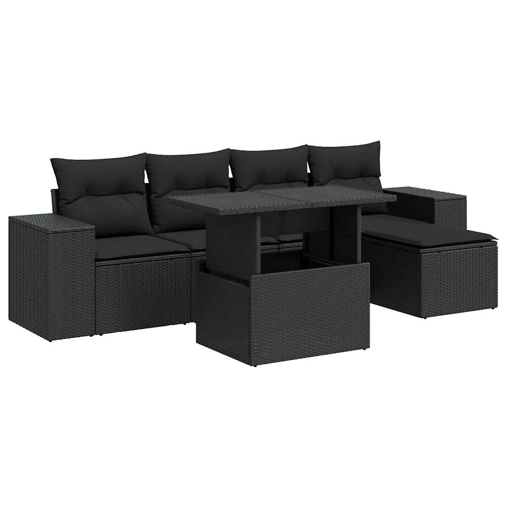 6-delige Loungeset met kussens poly rattan zwart is nu te koop bij PeponiXL, paradijselijk wonen!
