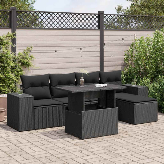 6-delige Loungeset met kussens poly rattan zwart is nu te koop bij PeponiXL, paradijselijk wonen!