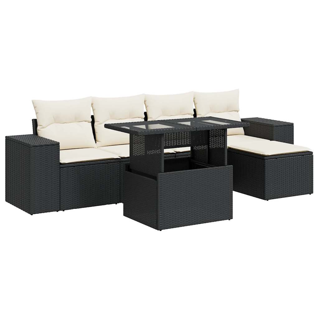 6-delige Loungeset met kussens poly rattan zwart is nu te koop bij PeponiXL, paradijselijk wonen!